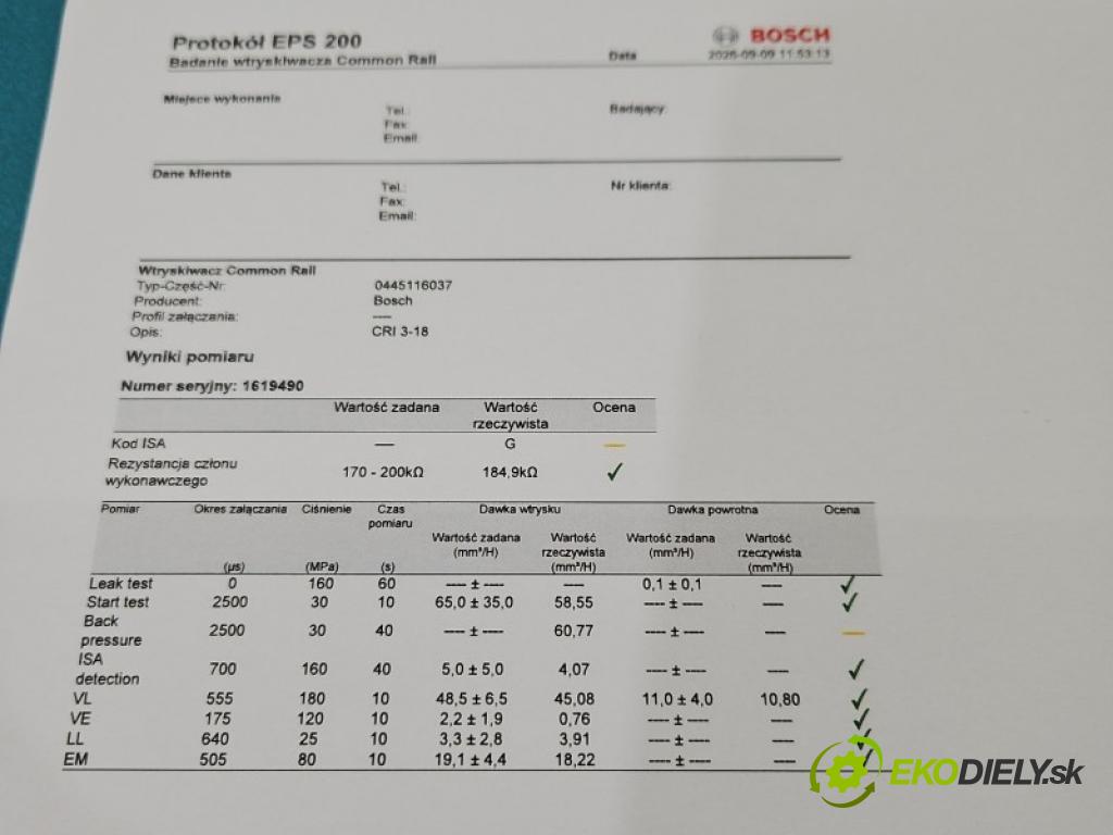 Land rover Range Rover III L322 2001-2012 4.4 V8 313 hp automatic 230 kW 4367 cm3 5- vstřikovač diesel 0445116037