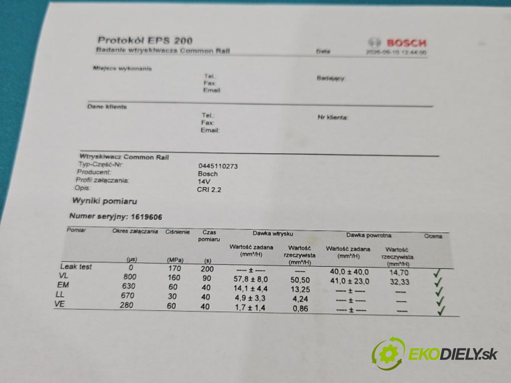 Fiat Ducato III 2006-2014 2.3 jtd 120 hp manual 88 kW 2287 cm3 5- vstřikovač diesel 0445110273