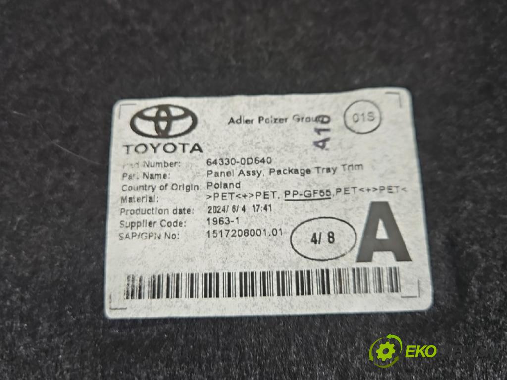 Toyota Yaris IV 2020- 1.5 12V 125 hp manual 92 kW 1490 cm3 5- pláto zadní 64330-0D640 (Kryt zavazadlového prostoru)