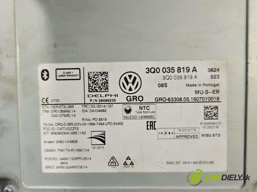 Vw Touran II 2015- 2.0 tdi DFE 150 hp automatic 110 kW 1968 cm3 5- Navigace: čtečka 3Q0035819A