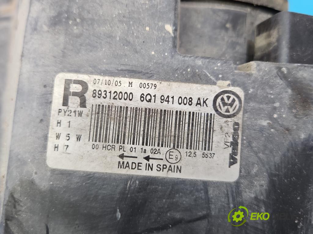 Vw Polo IV 9N 2001-2009 1.2 6V 54 HP manual 40 kW 1198 cm3 5- Reflektor: pravý 6Q1941008AK (Svetlo predné pravé)