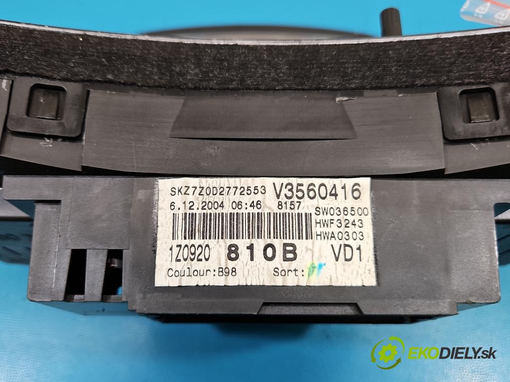 Skoda Octavia II 2004-2013 1.6 8V 102 HP manual 75 kW 1595 cm3 5- prístrojovka/ budíky 1Z0920810B (Prístrojová doska)