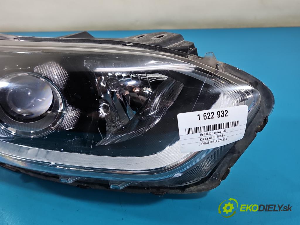 Kia Ceed III 2018- 1.6 CRDI 116 HP manual 85 kW 1598 cm3 5- Reflektor: pravý 92102-J7050 (Svetlo predné pravé)