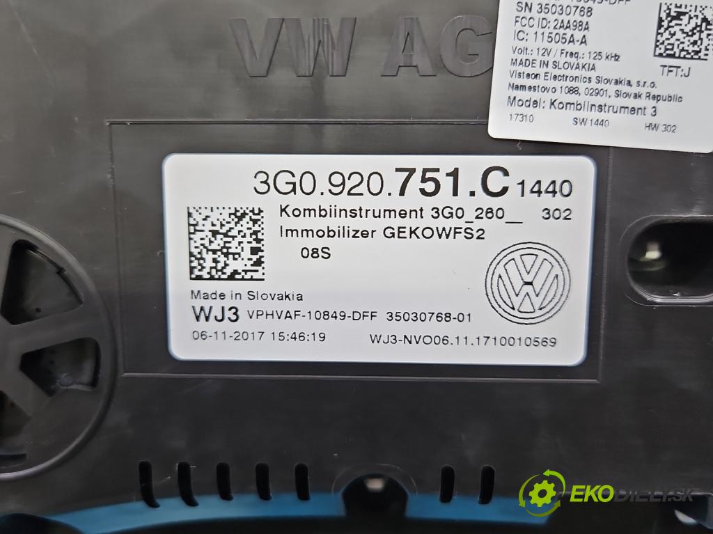 Vw Passat B8 2014- 2.0 tdi 190 HP automatic 140 kW 1968 cm3 5- prístrojovka/ budíky 3G0920751C (Prístrojová doska)