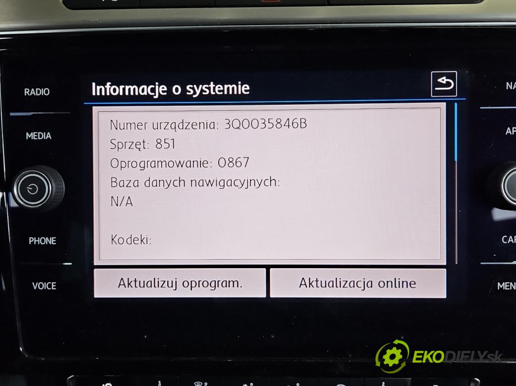 Vw Passat B8 2014- 2.0 tdi 190 HP automatic 140 kW 1968 cm3 5- Radio originál 5G6919605B