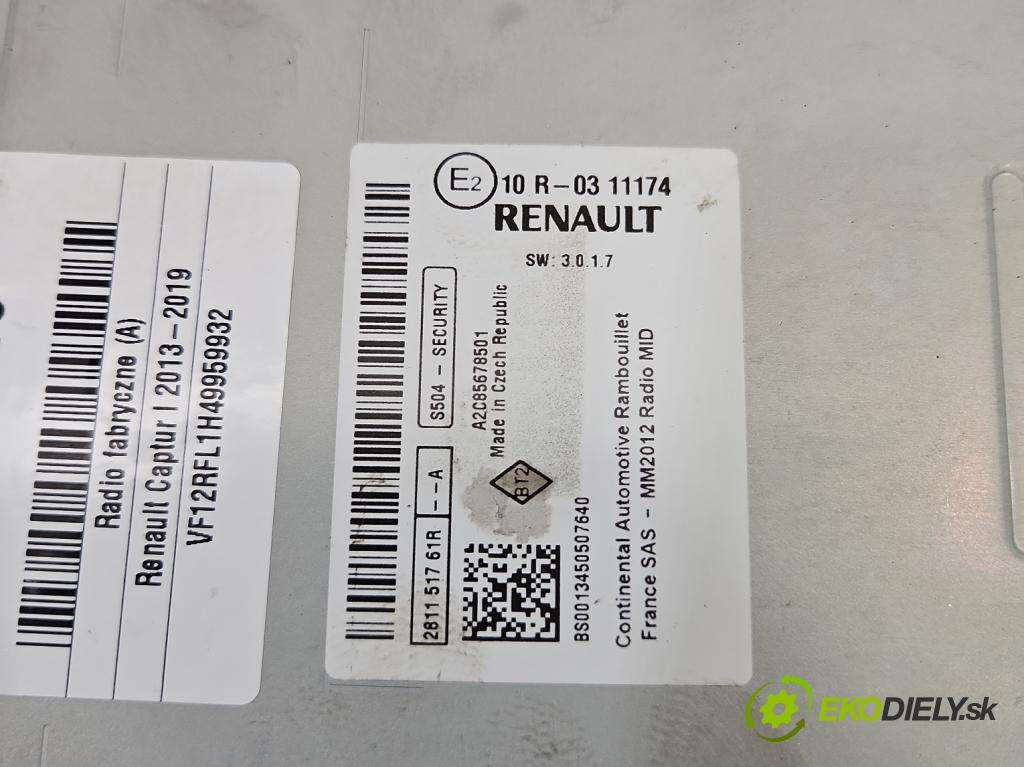 Renault Captur I 2013-2019 1.5 dci 90 HP manual 66 kW 1461 cm3 5- Radio originál 281151761R