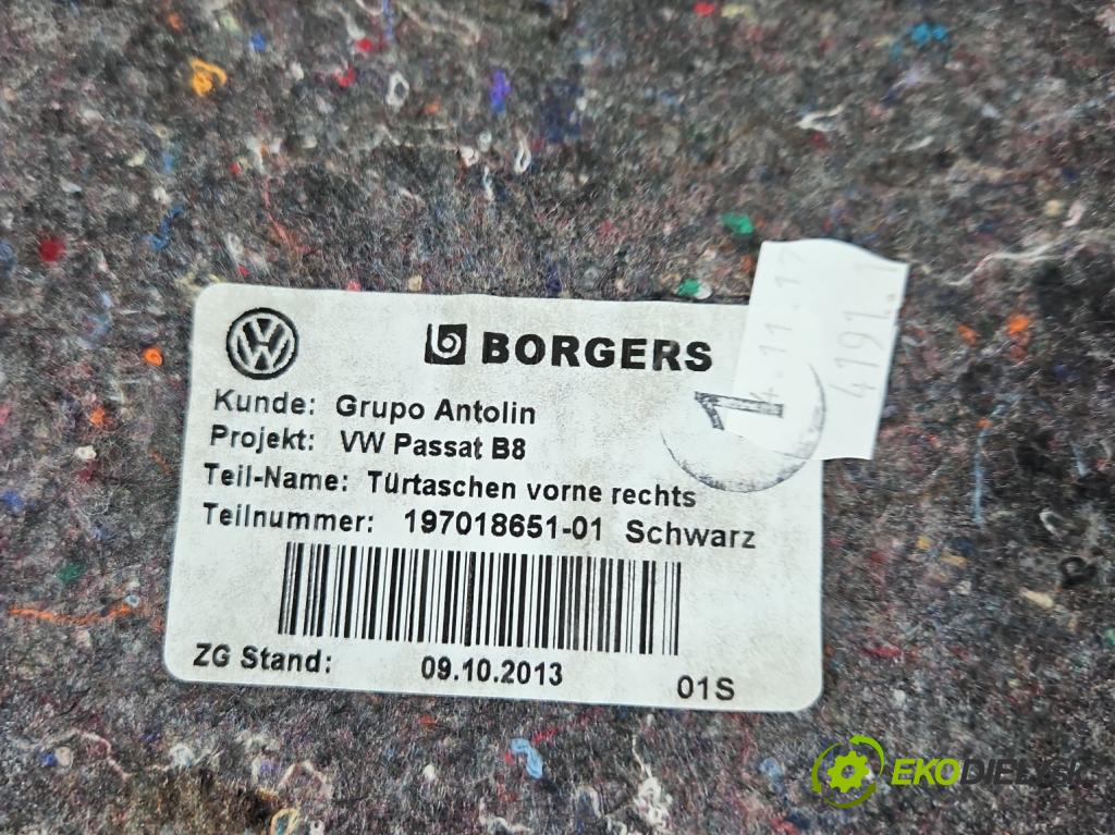 Vw Passat B8 2014- 2.0 tdi 190 hp automatic 140 kW 1968 cm3 5- Tapacír: dveře přední pravé