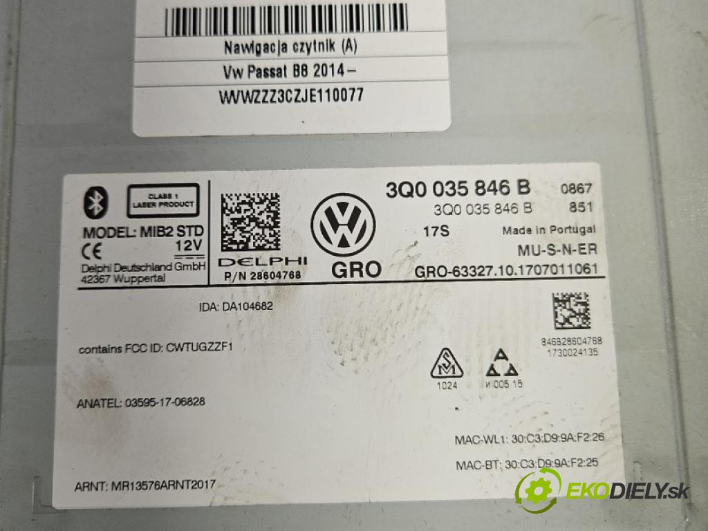 Vw Passat B8 2014- 2.0 tdi 190 hp automatic 140 kW 1968 cm3 5- Navigace: čtečka 3Q0035846B