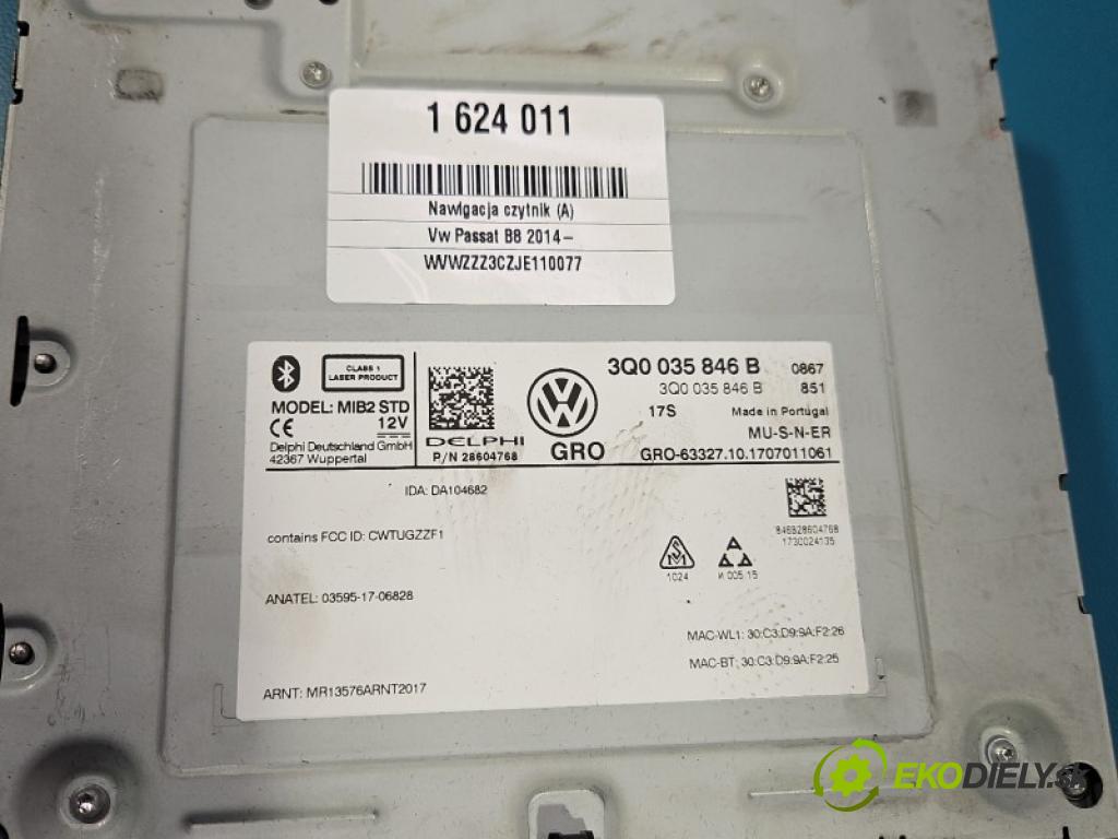 Vw Passat B8 2014- 2.0 tdi 190 hp automatic 140 kW 1968 cm3 5- Navigace: čtečka 3Q0035846B