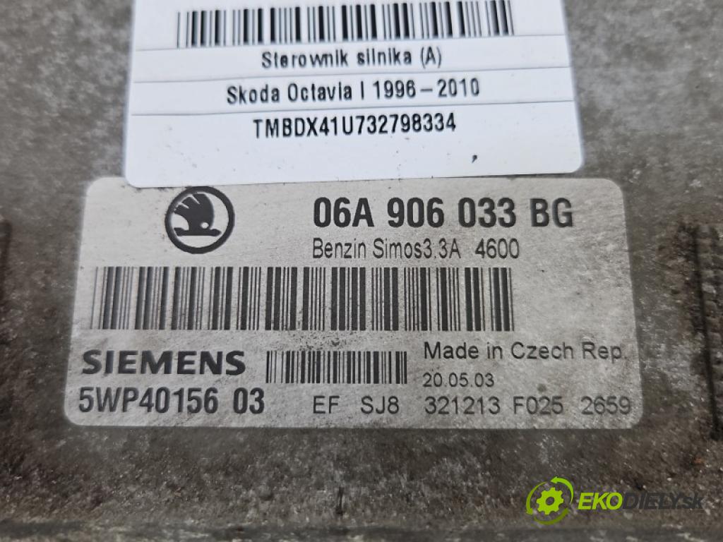 Skoda Octavia I 1996-2010 1.6 8V 102 HP manual 75 kW 1595 cm3 5- riadiaca jednotka motora 06A906033BG