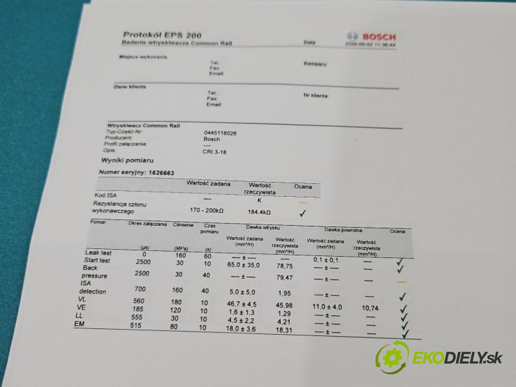Mercedes ML W166 2011-2015 3.0 CDI 642.826 automatic 189 kW 2987 cm3 5- vstřikovač diesel 0445116026