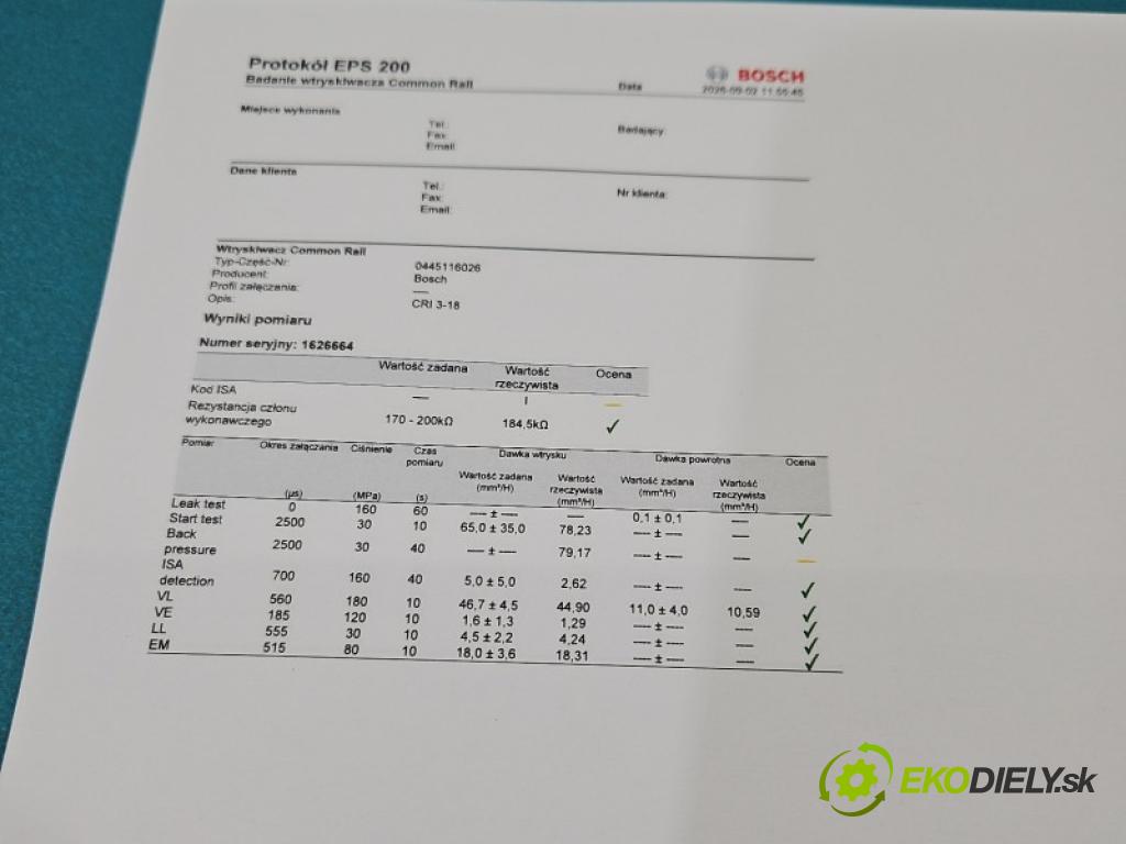 Mercedes ML W166 2011-2015 3.0 CDI 642.826 automatic 189 kW 2987 cm3 5- vstřikovač diesel 0445116026