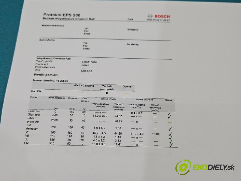 Mercedes ML W166 2011-2015 3.0 CDI 642.826 automatic 189 kW 2987 cm3 5- vstřikovač diesel 0445116026