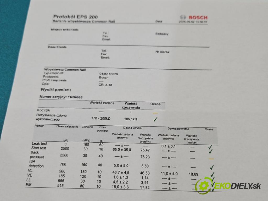 Mercedes ML W166 2011-2015 3.0 CDI 642.826 automatic 189 kW 2987 cm3 5- vstřikovač diesel 0445116026