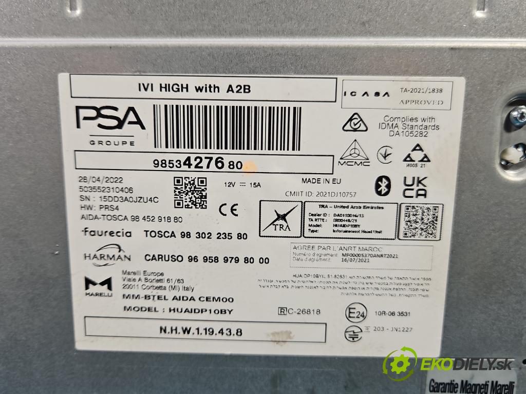 DS 4 II 2021- 1.6 T 181KM automatic 133 kW 1598 cm3 5- Radio originál 9853427680