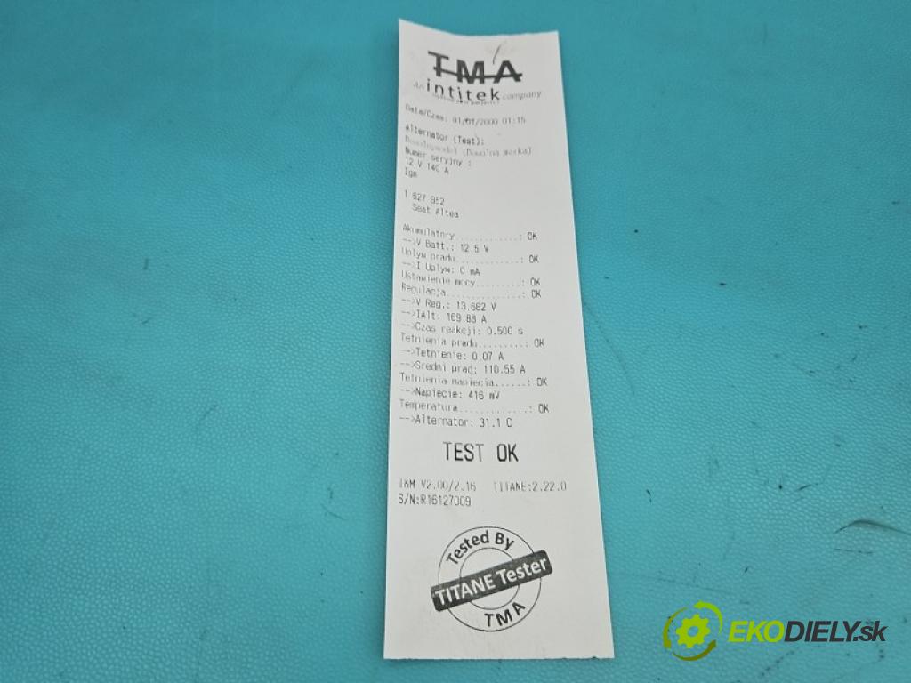 Seat Altea 1.9 tdi 105 hp manual 77 kW 1896 cm3 5- Alternator 06F903023F (Alternátor)