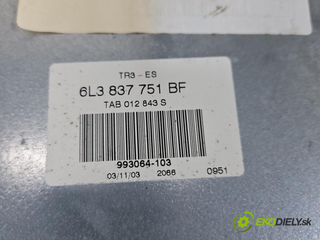 Seat Ibiza III 6L 2002-2008 1.2 12V AZQ 64 HP manual 47 kW 1198 cm3 3- mechanizmus okna predné ľavý 6L3837751BF