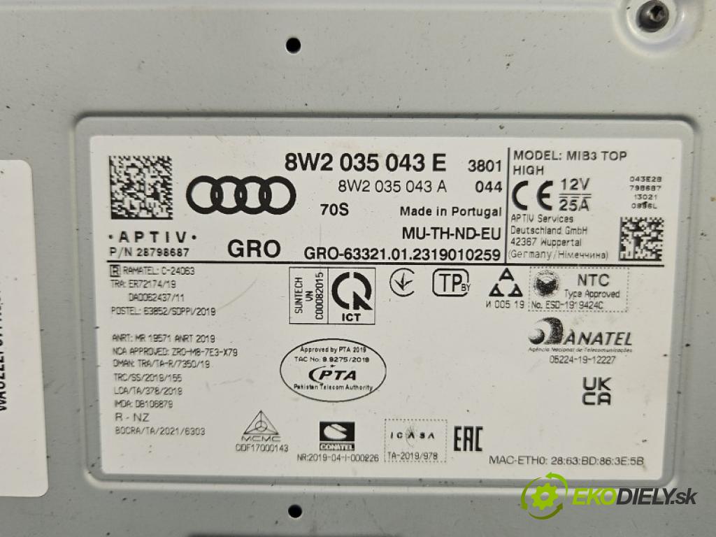 Audi A5 F5 2016-2024 2.0 TFSI 265KM automatic 195 kW 1984 cm3 4- Navigace: čtečka 8W2035043E