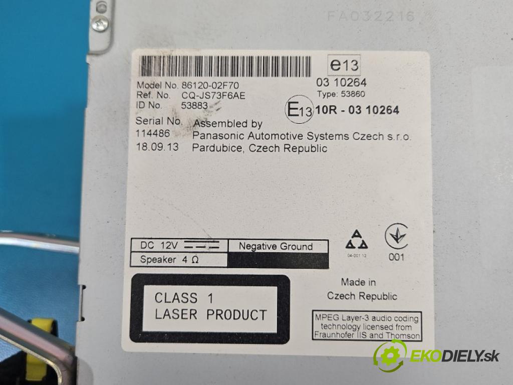 Toyota Corolla E16/E18  2013-2019 1.6 16V 132 hp manual 97 kW 1598 cm3 4- Radio továrna: 86120-02F70