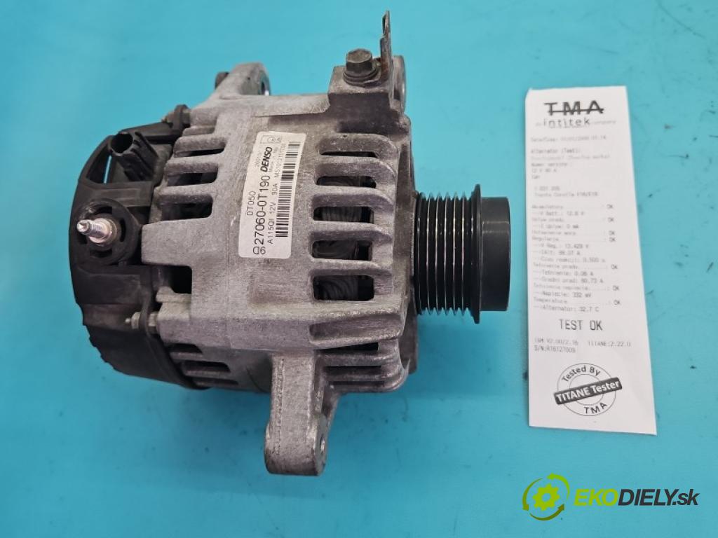 Toyota Corolla E16/E18  2013-2019 1.6 16V 132 hp manual 97 kW 1598 cm3 4- Alternator 27060-0T190 (Alternátor)