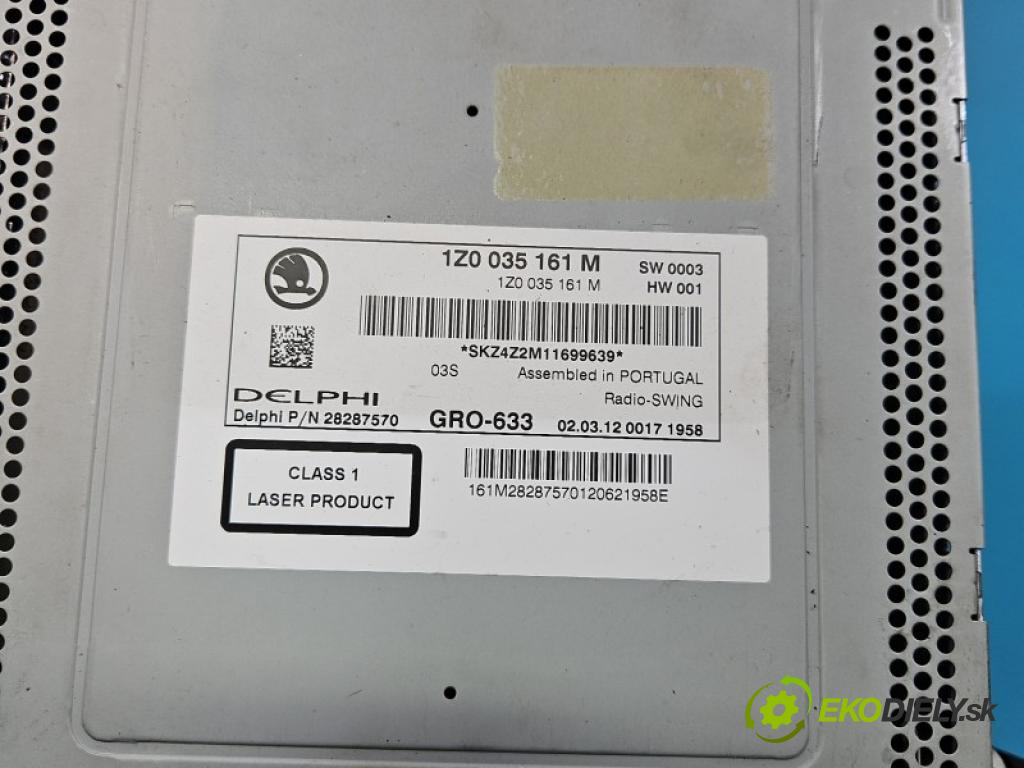 Skoda Octavia II 2004-2013 1.6 8V 102 hp manual 75 kW 1595 cm3 5- Radio továrna: 1Z0035161M