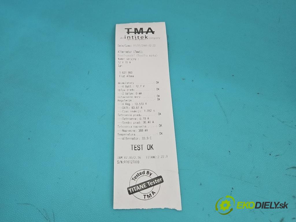 Fiat Albea 1.4 8V 77 hp manual 57 kW 1368 cm3 4- Alternator 51700675 (Alternátor)