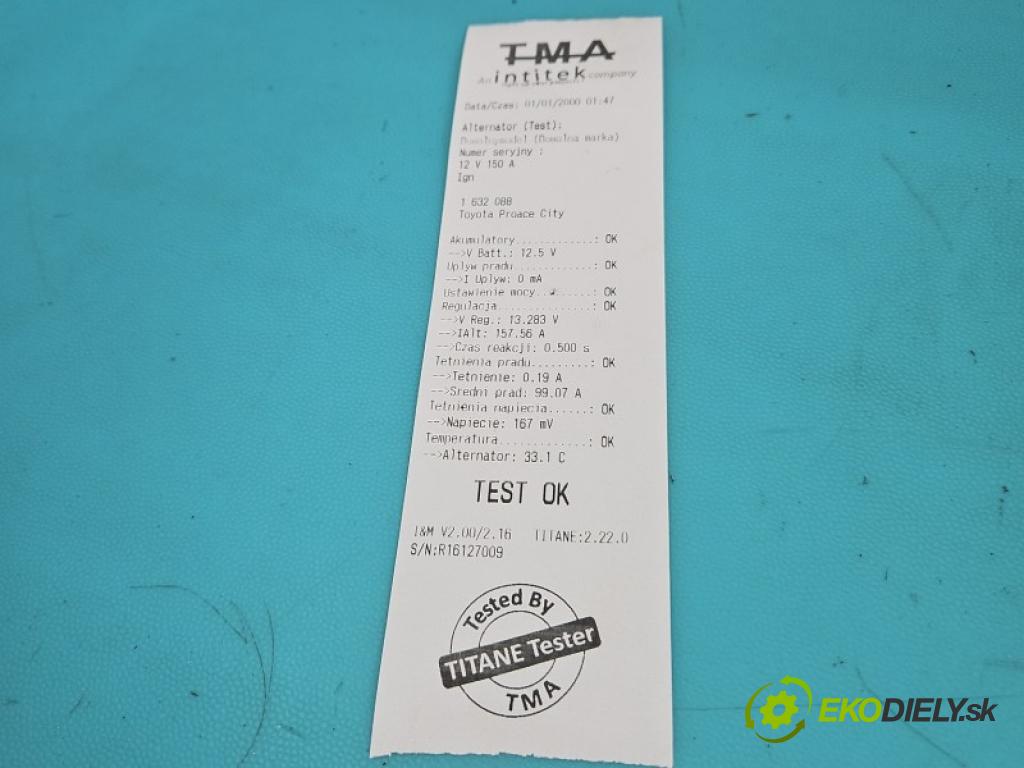 Toyota Proace City 1.2 110 hp manual 81 kW 1199 cm3 5- Alternator 9835688980 (Alternátor)