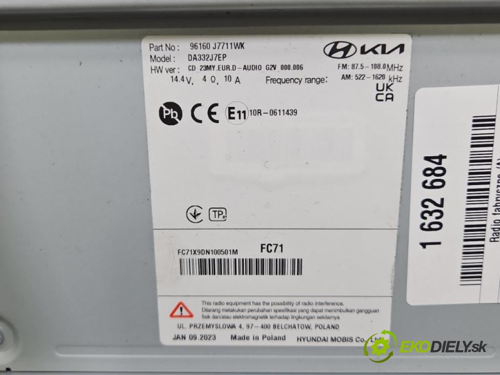 Kia Ceed III 2018- 1.5 160 hp manual 117.5 kW 1482 cm3 5- Radio továrna: 96160-J7711