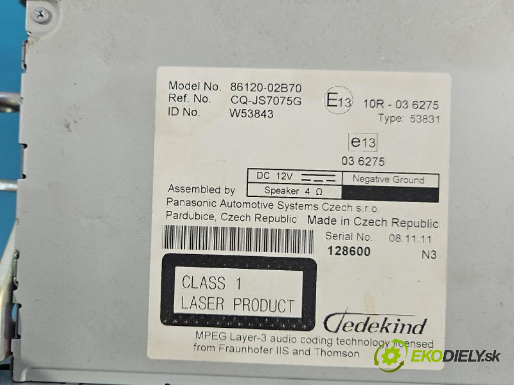 Toyota Corolla E15 2007-2014 1.6 vvti 132 hp manual 97 kW 1598 cm3 4- Radio továrna: 86120-02B70