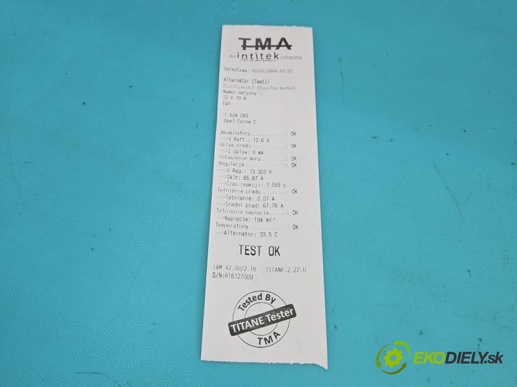 Opel Corsa C 2000-2006 1.2 16V 75 hp manual 55 kW 1199 cm3 5- Alternator 24437119 (Alternátor)