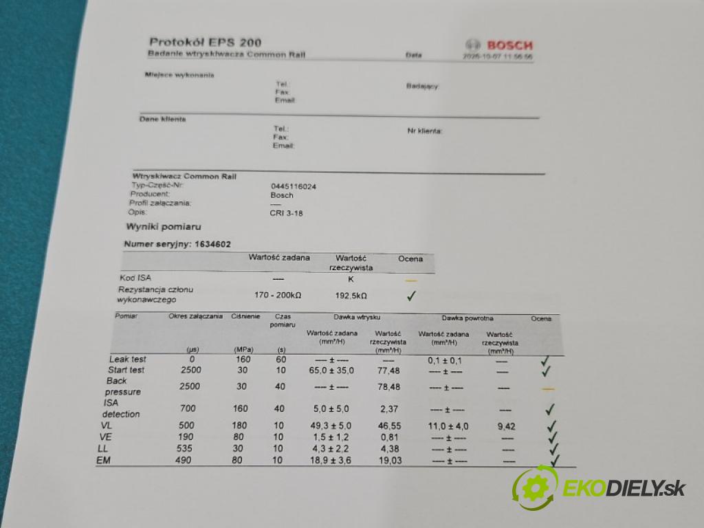 Bmw 5 F10 2010-2017 3.0d 204 HP manual 150 kW 2993 cm3 4- vstrek diesel: 0445116024