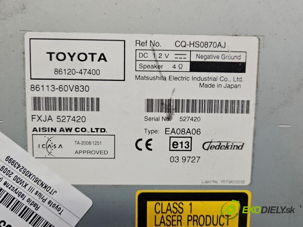 Toyota Prius III XW30 2009-2015 1.8 16V 99 hp automatic 73 kW 1798 cm3 5- Radio továrna: 86120-47400