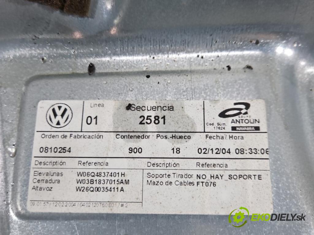 Vw Polo IV 9N 2001-2009 1.9 tdi 101 hp manual 74 kW 1896 cm3 5- mechanismus stahování přední levý 6Q2959802A