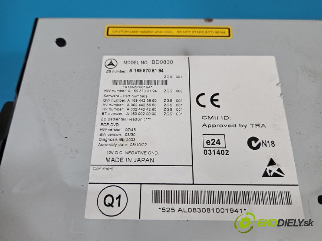 Mercedes B W245 2005-2011 2.0 8V 116 hp automatic 85 kW 2034 cm3 5- Radio továrna: A1698706194