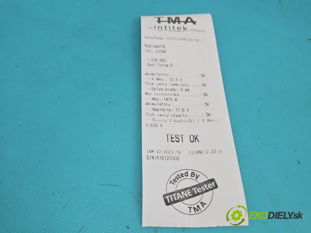 Opel Corsa D 2006-2014 1.2 16V 80 HP manual 59 kW 1229 cm3 3- štartér 0001107408 (Štartér)