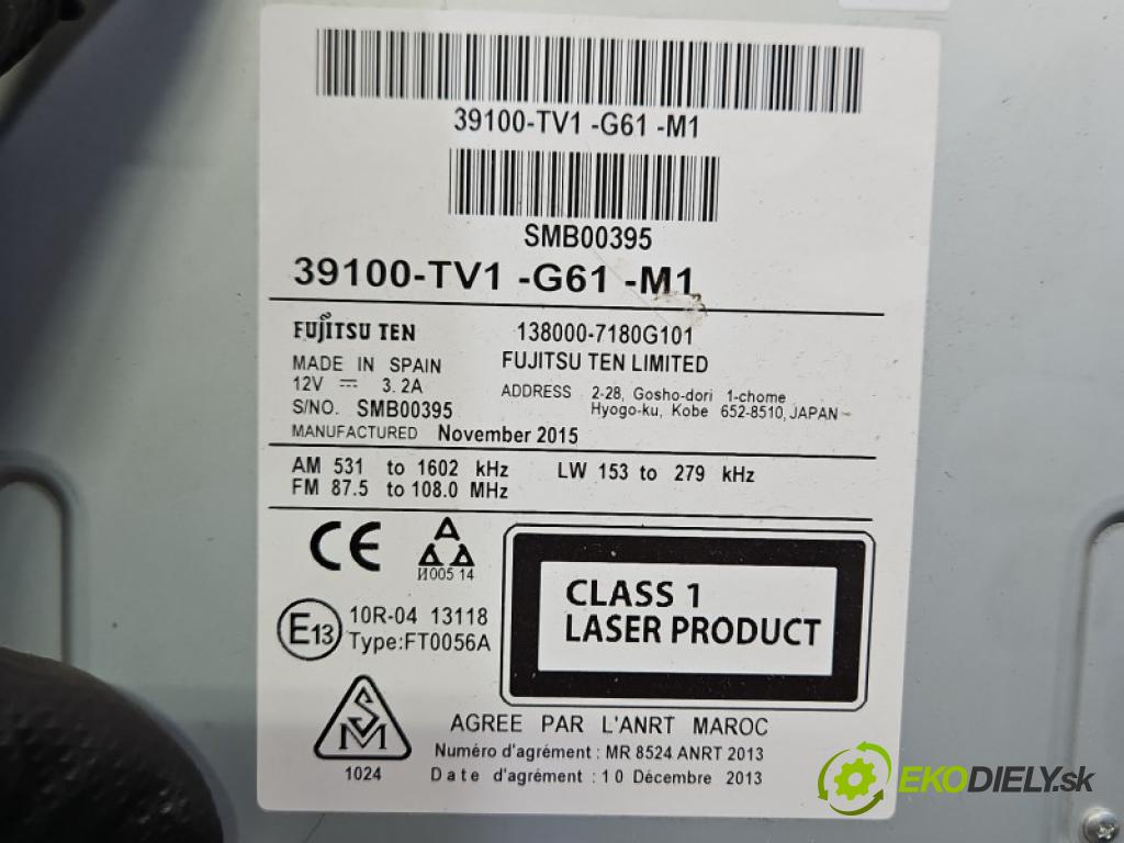 Honda Civic IX 2011-2017 1.8 16V 141 hp manual 104 kW 1798 cm3 5- Radio továrna: 39100TV1G61M1