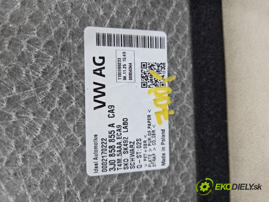 Vw Passat B9 2023- 1.5 TSI 150 HP automatic 110 kW 1498 cm3 5- koberec do auta kufra: 3J0858855A