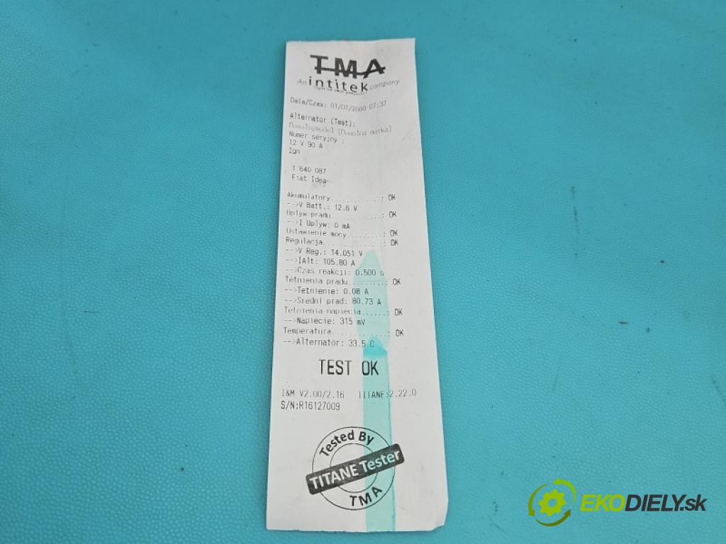 Fiat Idea 1.4 16v 95 hp manual 70 kW 1368 cm3 5- Alternator 51714791 (Alternátor)