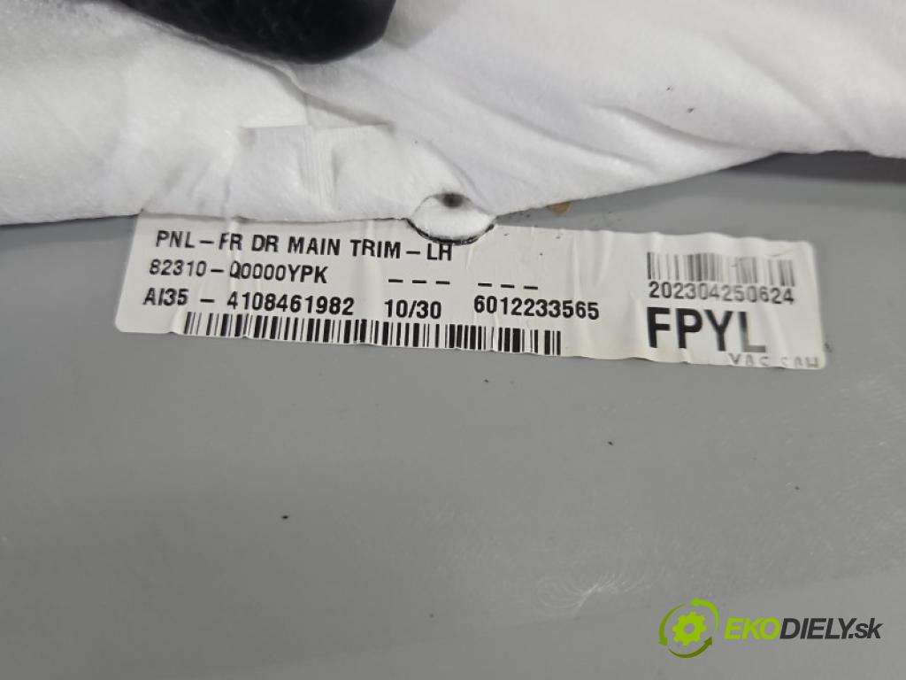 Hyundai i20 III 2020- 1.0 T 100 HP manual 73.5 kW 998 cm3 5- Čalounictví: dvere predné ľavé 82370-Q0000