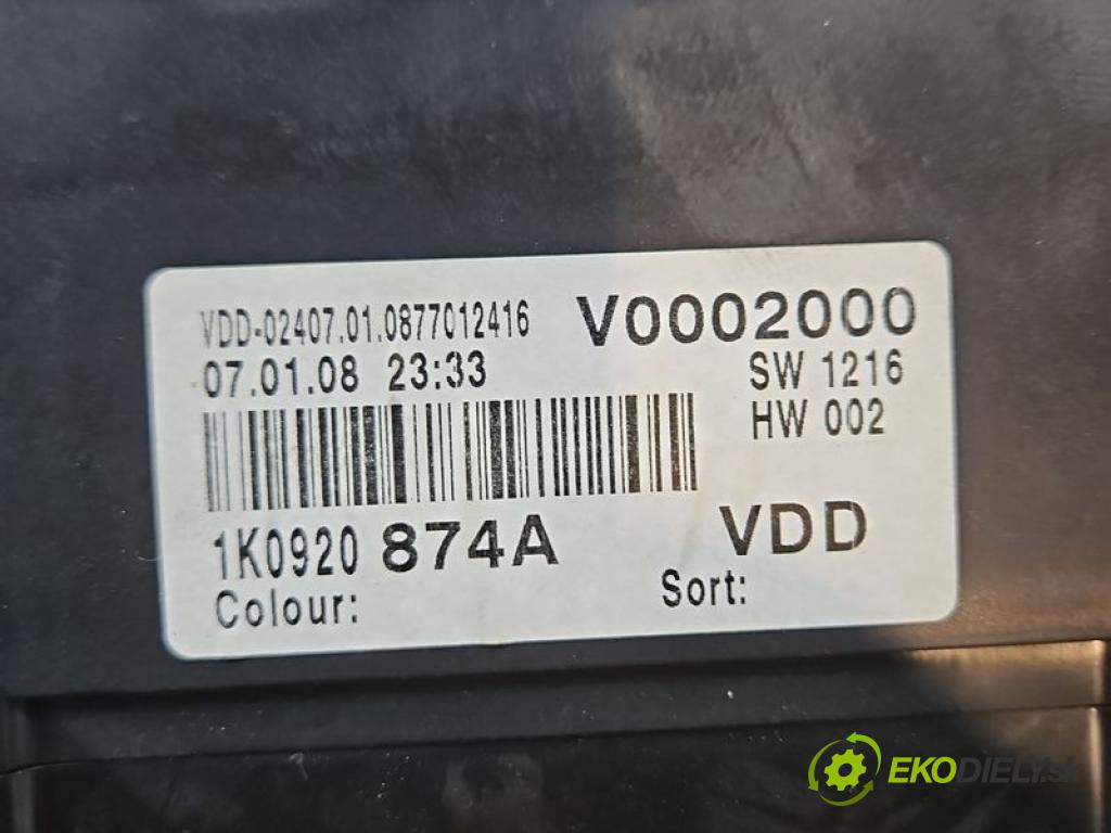 Vw Golf V 2003-2009 1.4 TSI 140 HP manual 103 kW 1390 cm3 5- prístrojovka/ budíky 1K0920874A (Prístrojová doska)