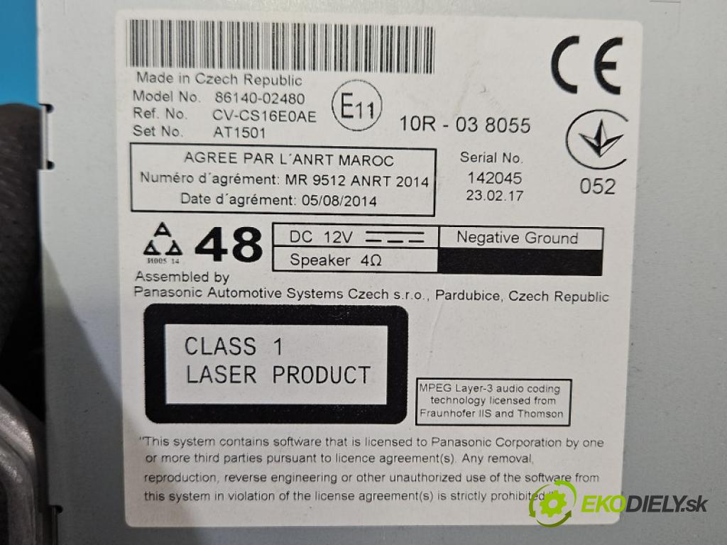 Toyota Corolla E16/E18  2013-2019 1.6 16V 132 hp automatic 97 kW 1598 cm3 4- Radio továrna: 86140-02480