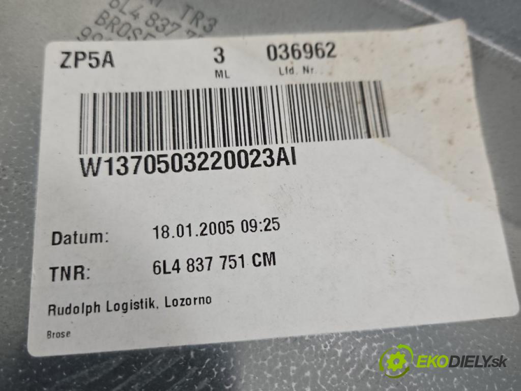 Seat Ibiza III 6L 2002-2008 1.4 tdi 75 HP manual 55 kW 1422 cm3 5- mechanizmus okna predné ľavý 6L4837751CM