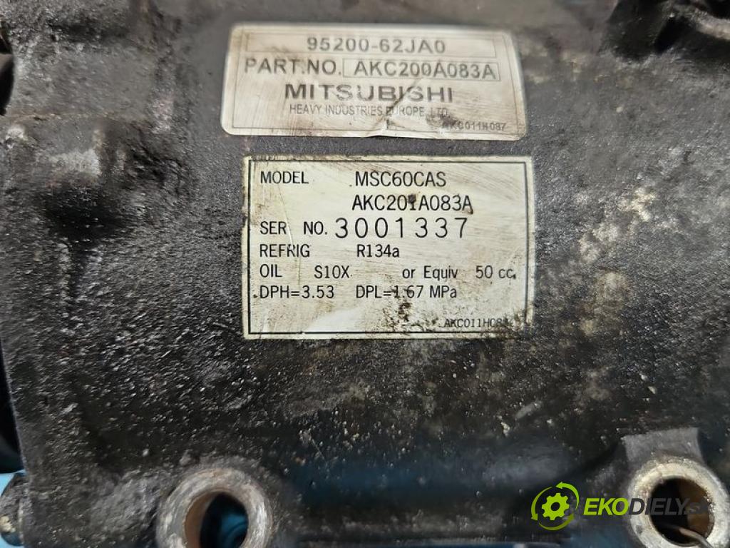 Suzuki Swift Mk6 2005-2010 1.5 16V 102 hp manual 75 kW 1490 cm3 3- Kompresor: klíma 95200-62JA0 (Kompresor klimatizace)