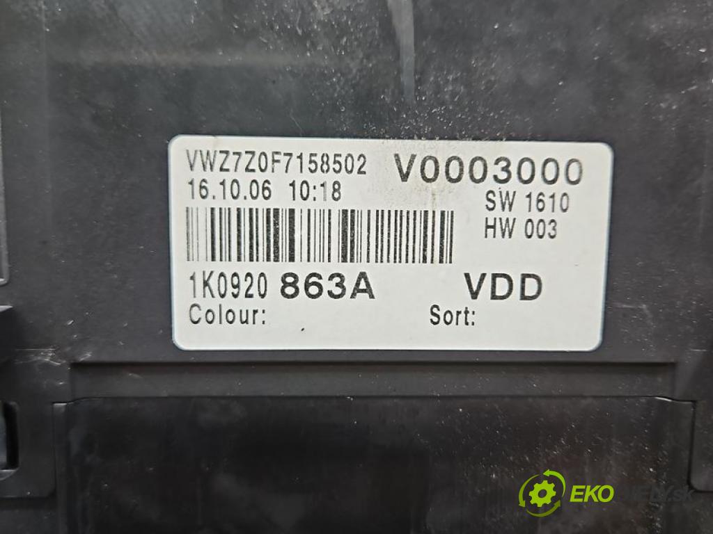 Vw Golf V 2003-2009 1.6 8V 102 hp manual 75 kW 1595 cm3 5- Přístrojová deska 1K0920863A (Přístrojová deska)