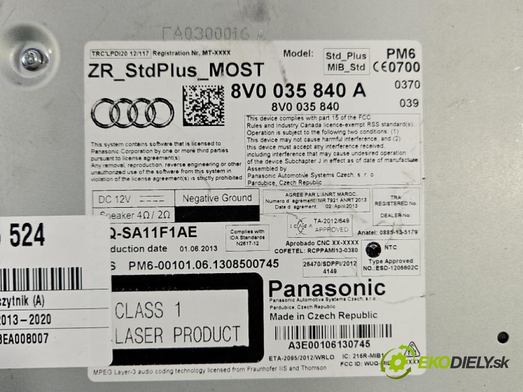 Audi A3 8V 2013-2020 1.4 TFSI 122 HP automatic 90 kW 1395 cm3 5- Navigácia: čítačka 8V0035840A