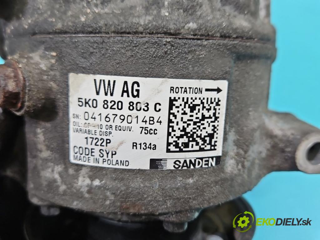 Vw Polo V 6R 2009-2017 1.2 TSI 105 HP manual 77 kW 1197 cm3 5- Kompresor: klimatizácie 5K0820803C (Kompresor klimatizácie)