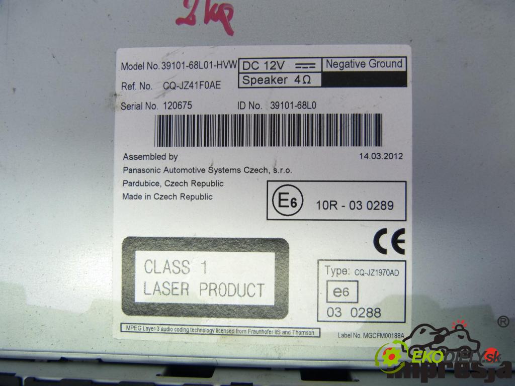 Suzuki Swift Mk7 2010-2017 1.2 16V 94 HP  69 kW 1200 cm3  RADIO  (Audio zariadenia)