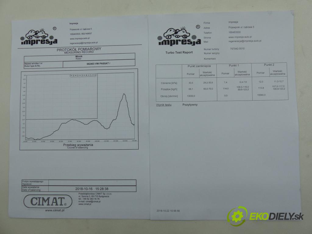 Vw Passat B6 2005-2010 2.0 TDI 170 HP  125 kW 2000 cm3  Turbodúchadlo,turbo 757042-10 (Turbodúchadlá (kompletné))