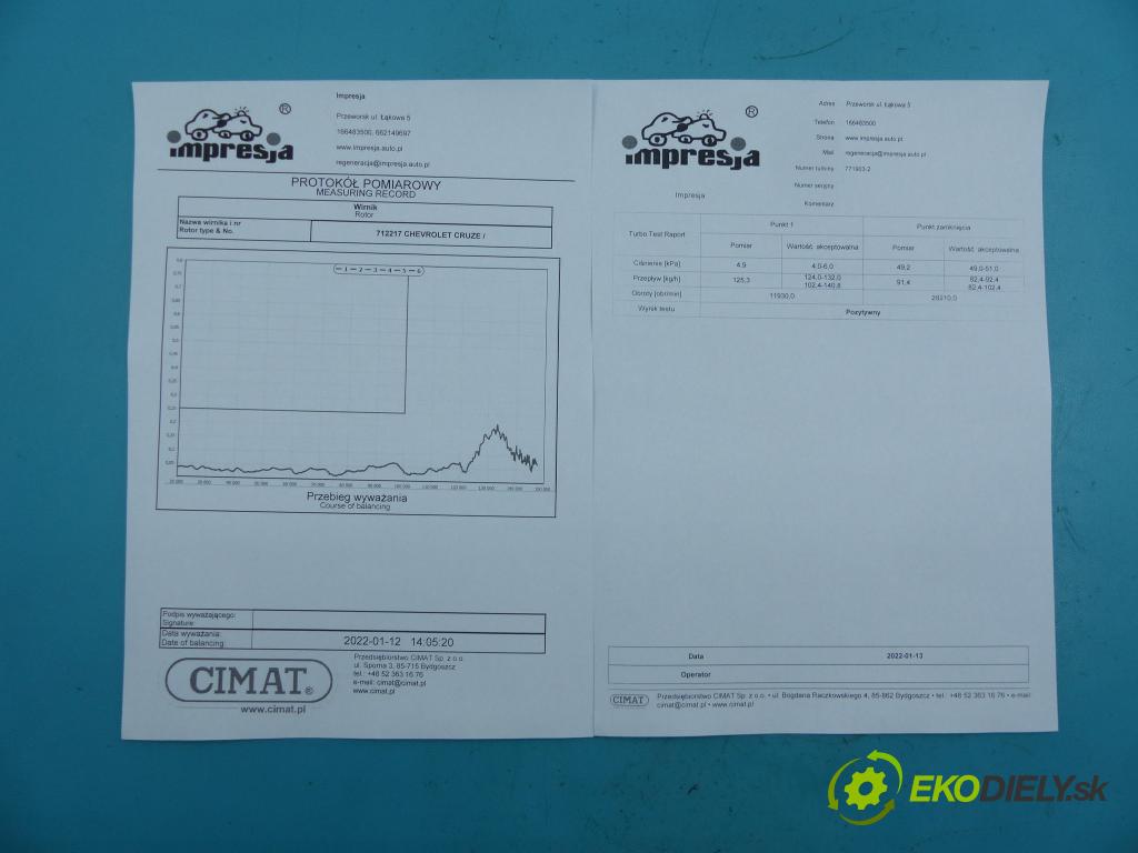 Chevrolet Cruze 2.0 VCDi: 150 HP  110 kW 2000 cm3 4- turbodúchadlo, turbo 771903-2 (Turbodúchadlá (kompletné))