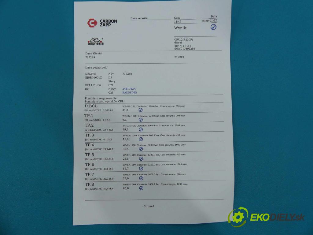 Ford Focus Mk1 1998-2004 1.8 TDCI 116 HP 85 kW 1800 cm3 vstrekovač EJBR01601Z (Vstrekovače)